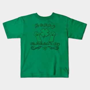 st. patricks day with paw cat - green cute Kids T-Shirt